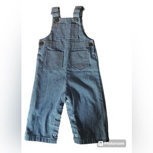 Vtg  70s Health-Tex Toddler Striped Overalls 18 mos Blue / White Conductor USA